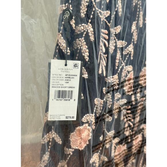 NEW NWT Adrianna Papell Beaded Flutter Sleeve Dress 16W - Picture 7 of 7